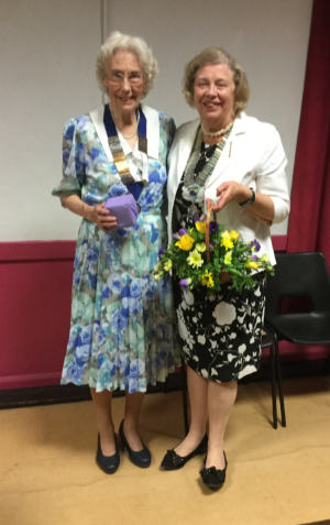Watton President Pau;line Baldry with District Chairman Coral Campbell At our Birthday Supper